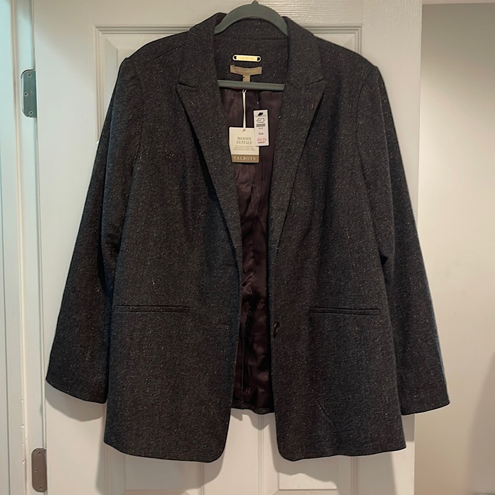 Talbots Dark Grey Wool Blend Blazer - Size 16W